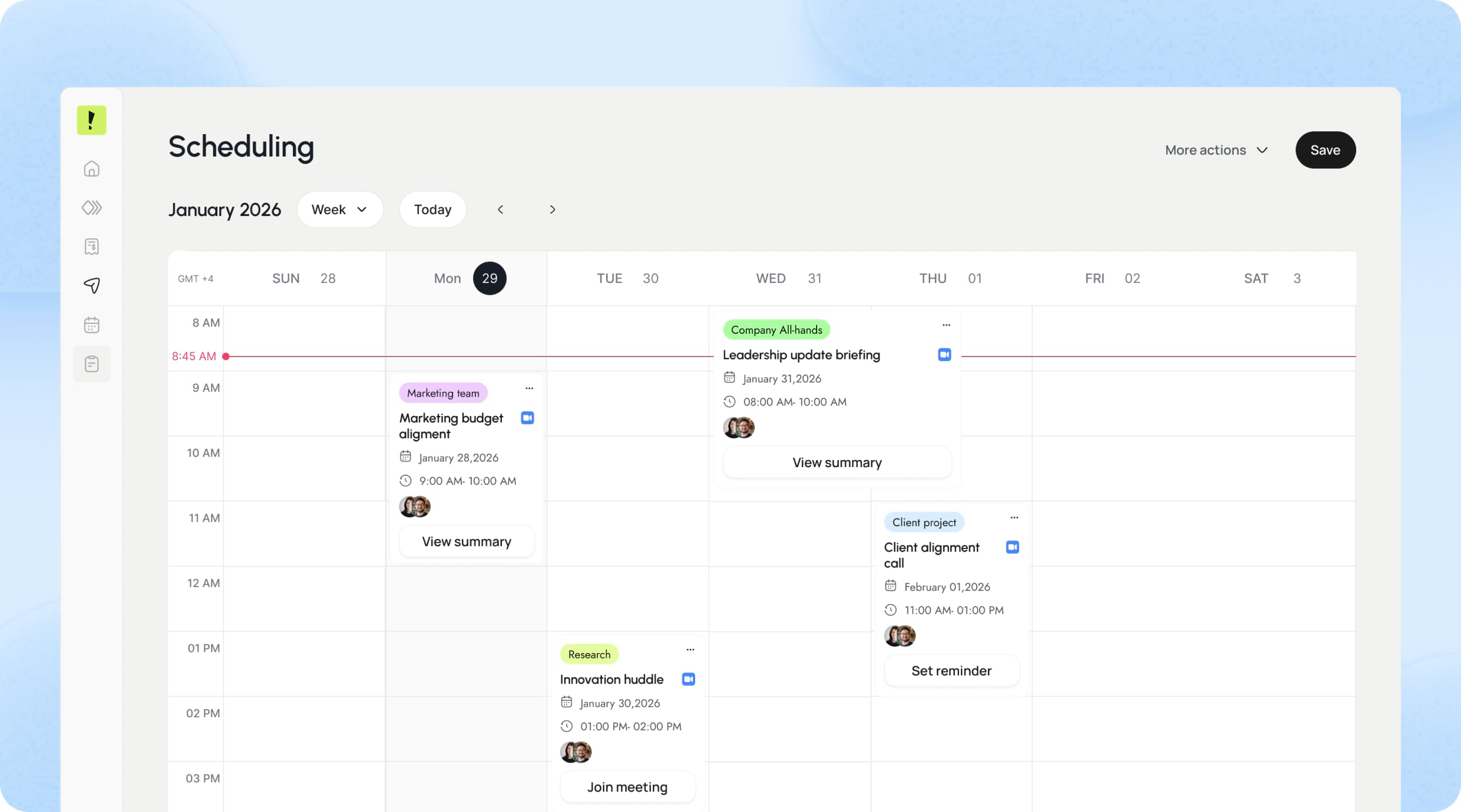 Sunbeam Scheduling interface