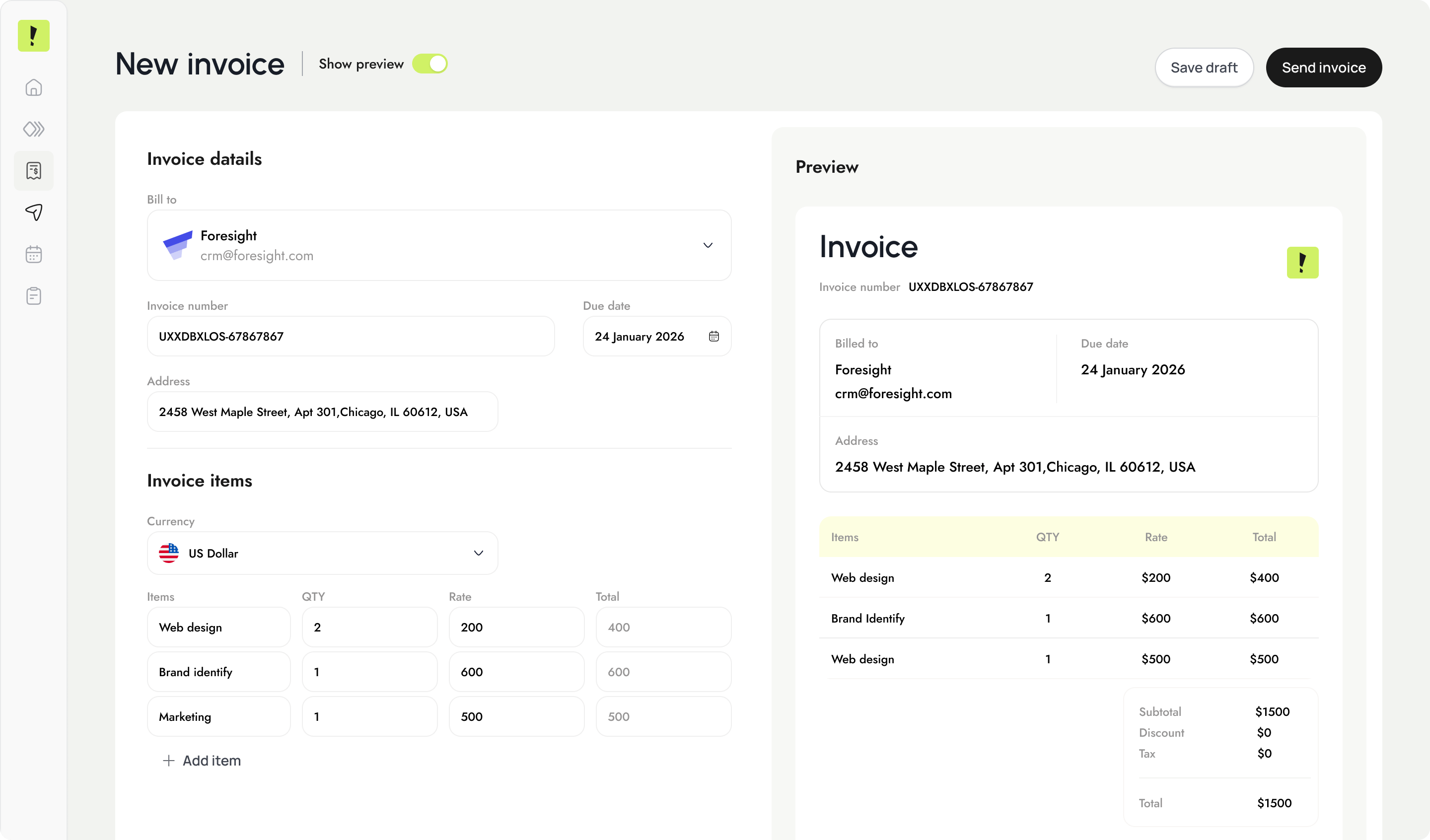 Sunbeam Invoicing dashboard