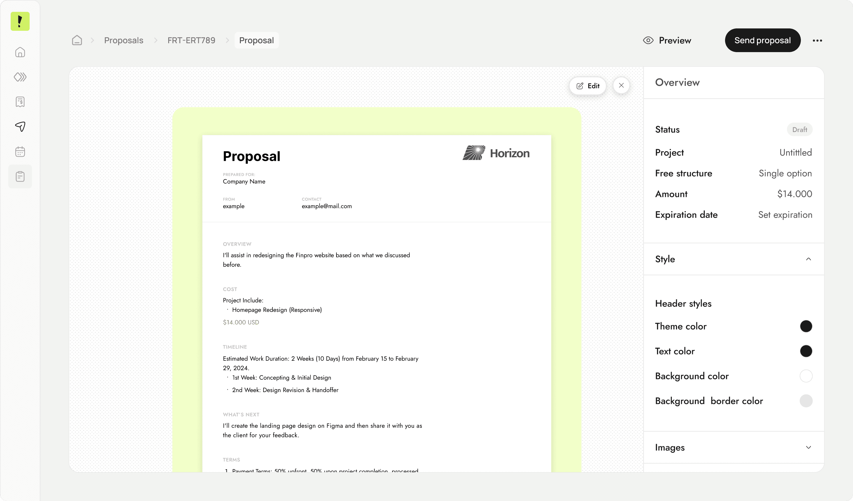 Sunbeam Proposals dashboard