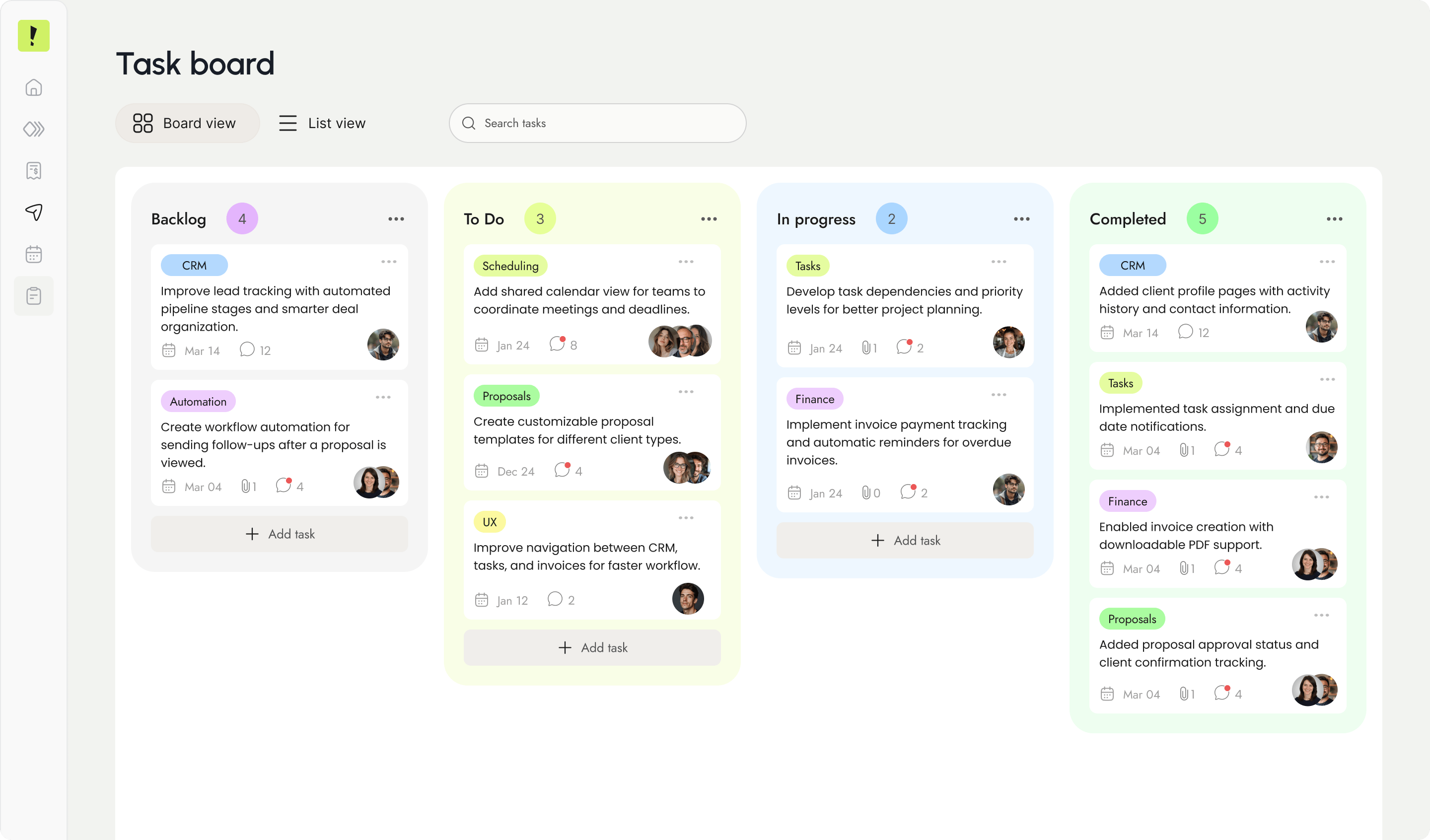Sunbeam Tasks dashboard