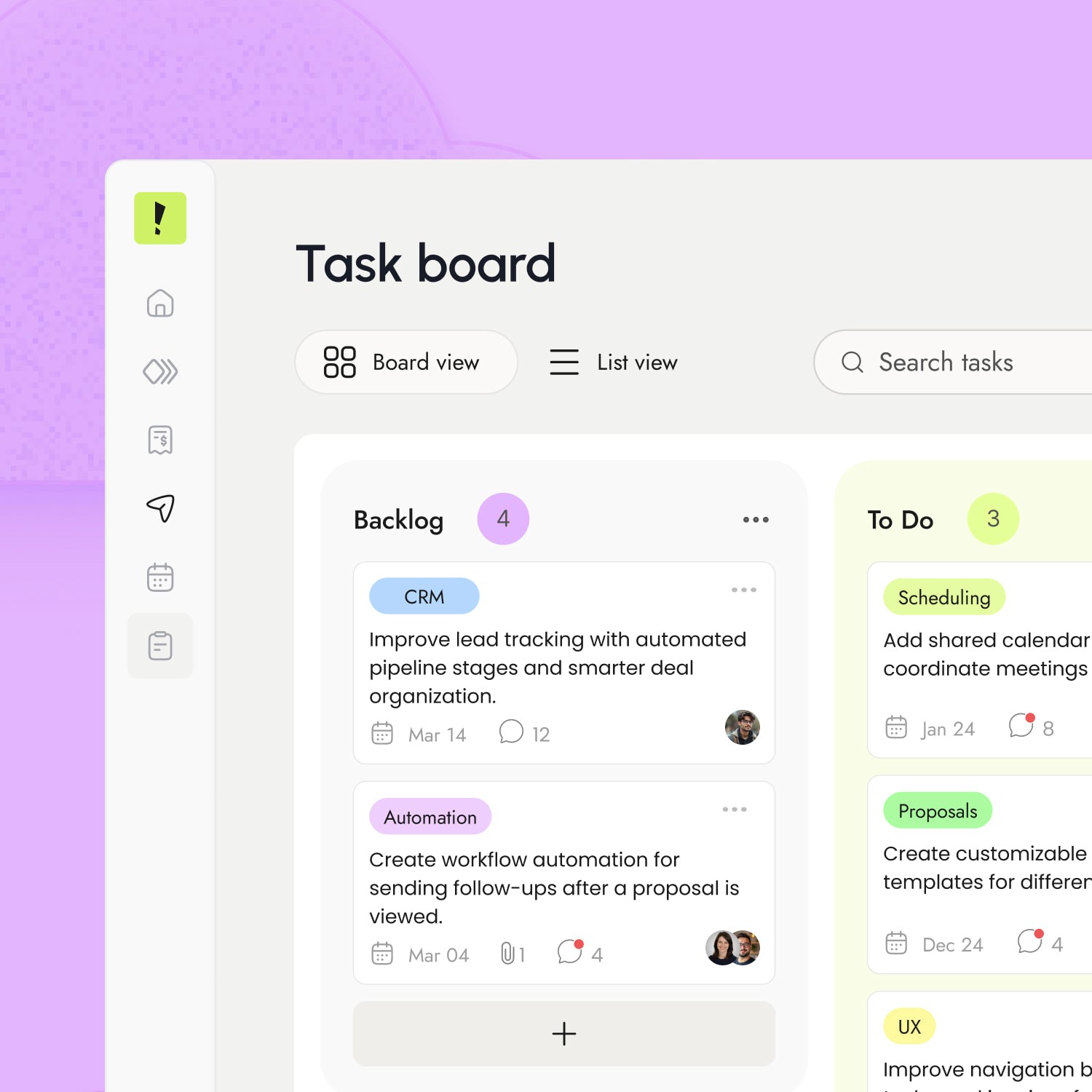 Sunbeam task board interface