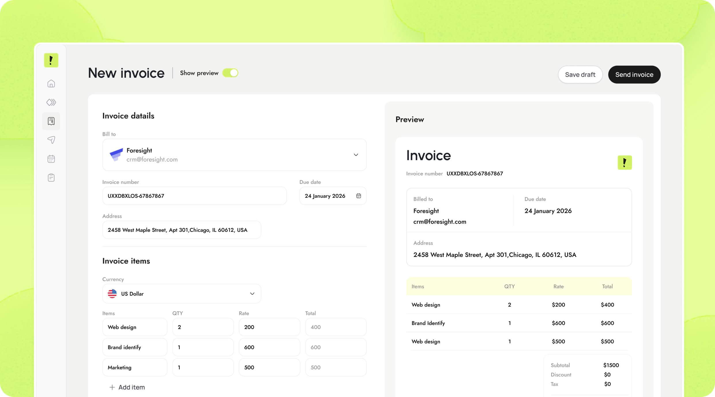 Sunbeam Invoicing interface