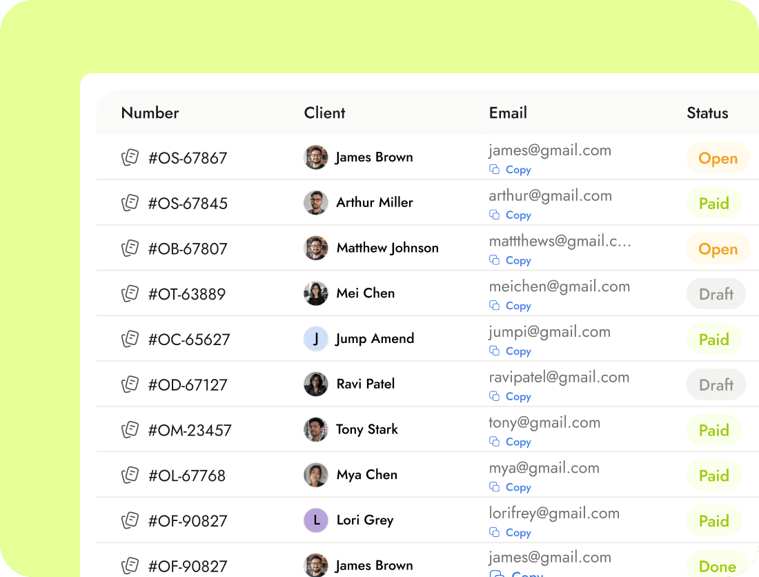 Track invoice status interface