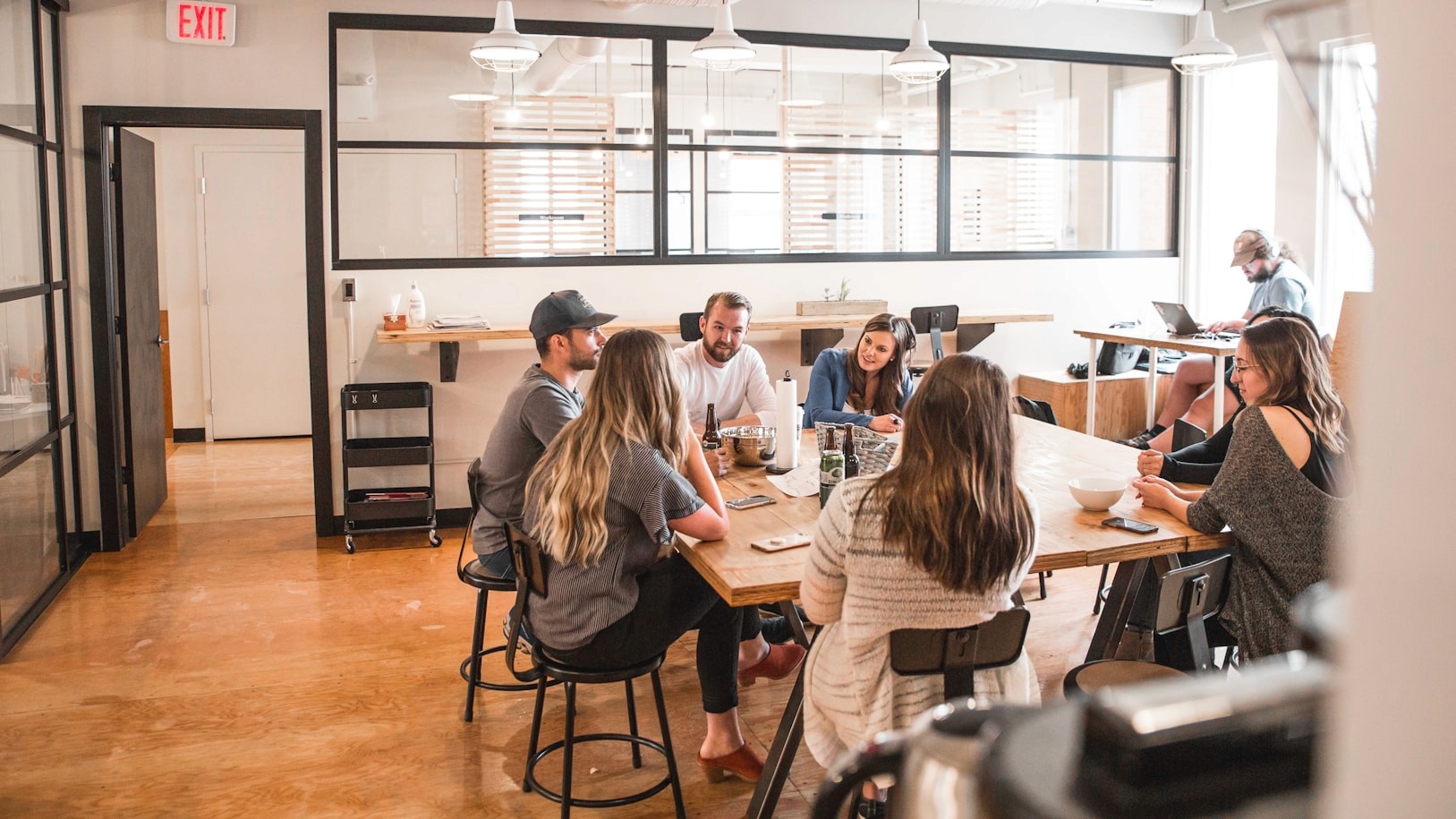 The Sunbeam team at a desk in the office