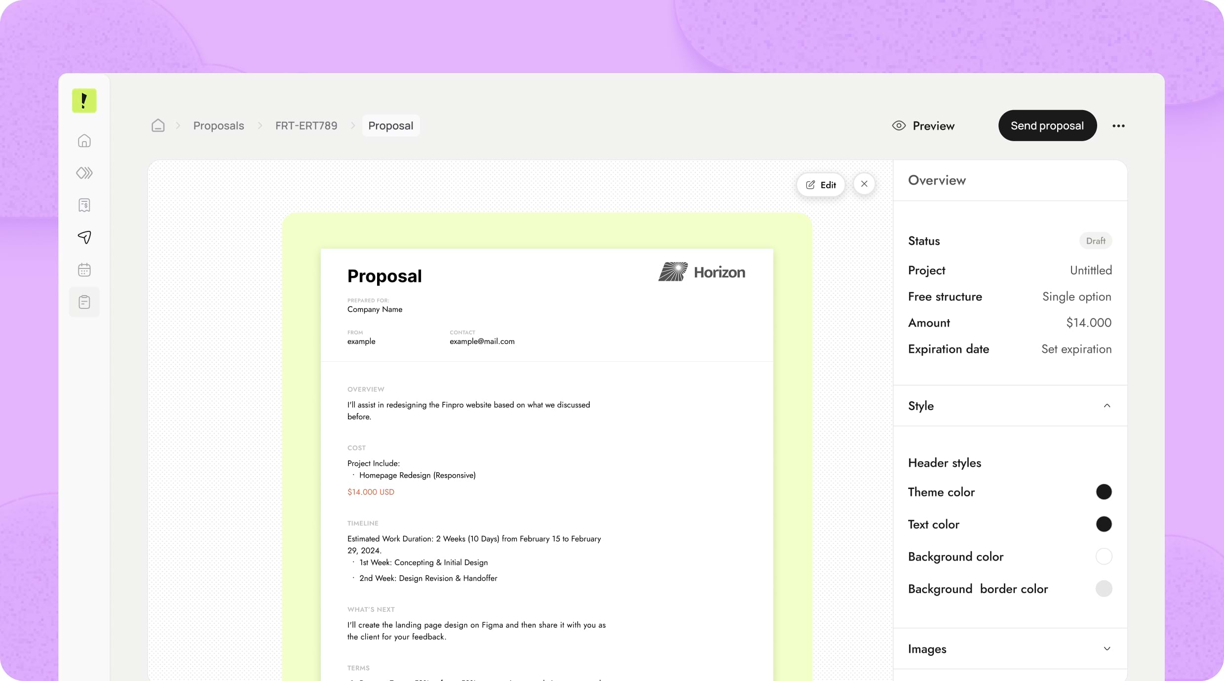 Sunbeam Proposals interface